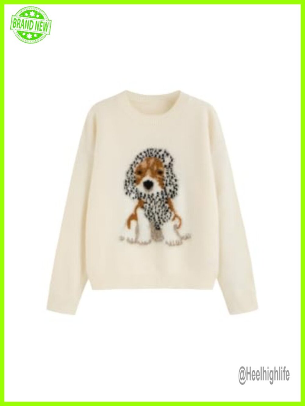 Oversized Dog Graphic Knit Pullover Sweater Crew Neck Long Sleeve
